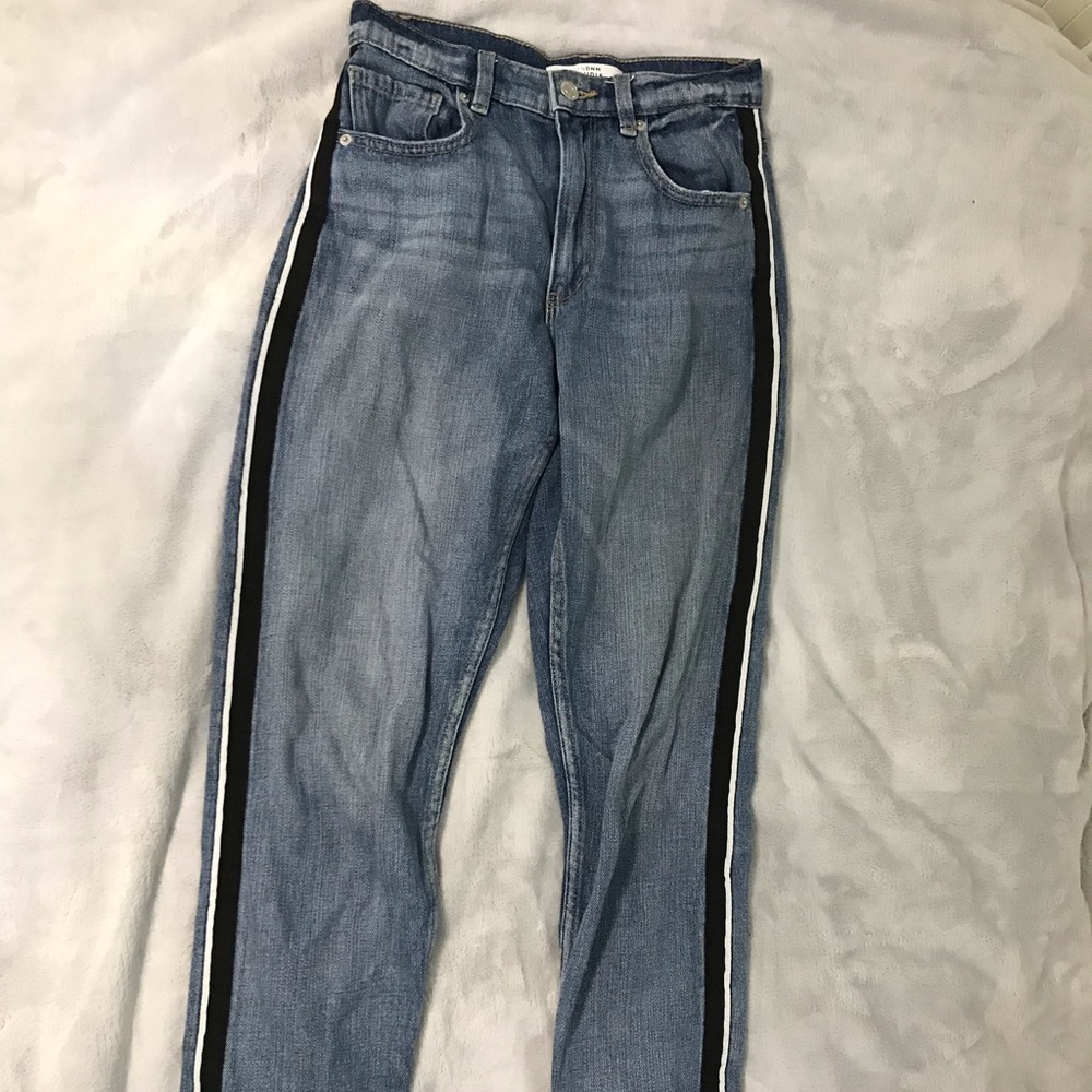 Mom jeans with B&W stripe